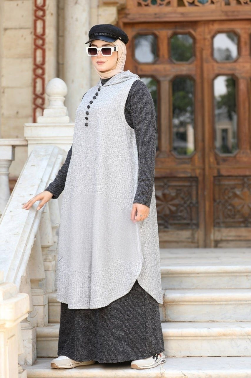 Turkish Rib-knit 2 Pieces Abaya