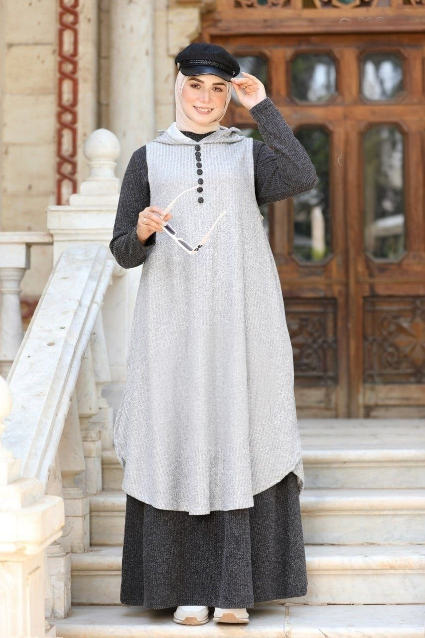 Turkish Rib-knit 2 Pieces Abaya