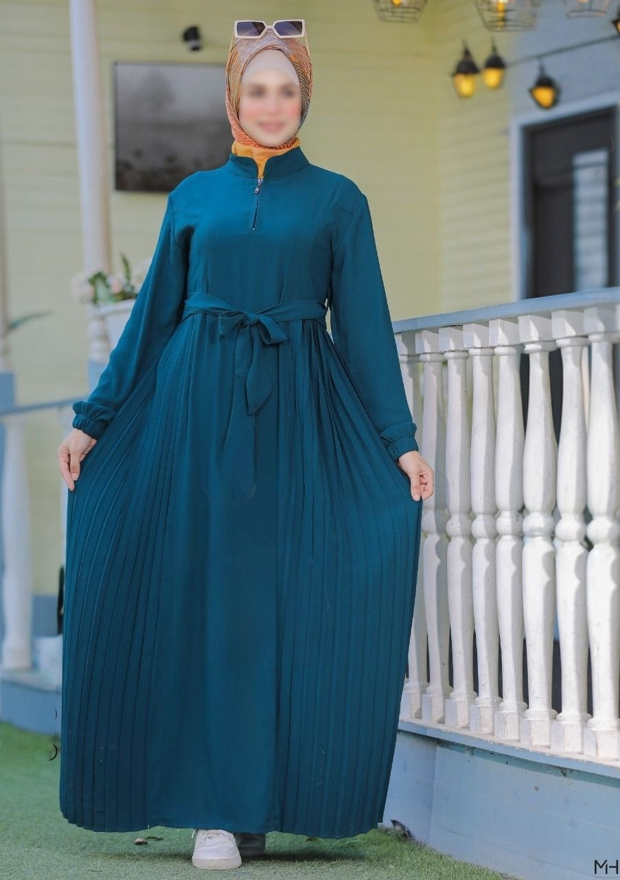 Pleated  Abaya With Belt