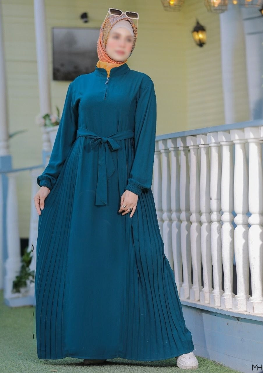 Pleated  Abaya With Belt