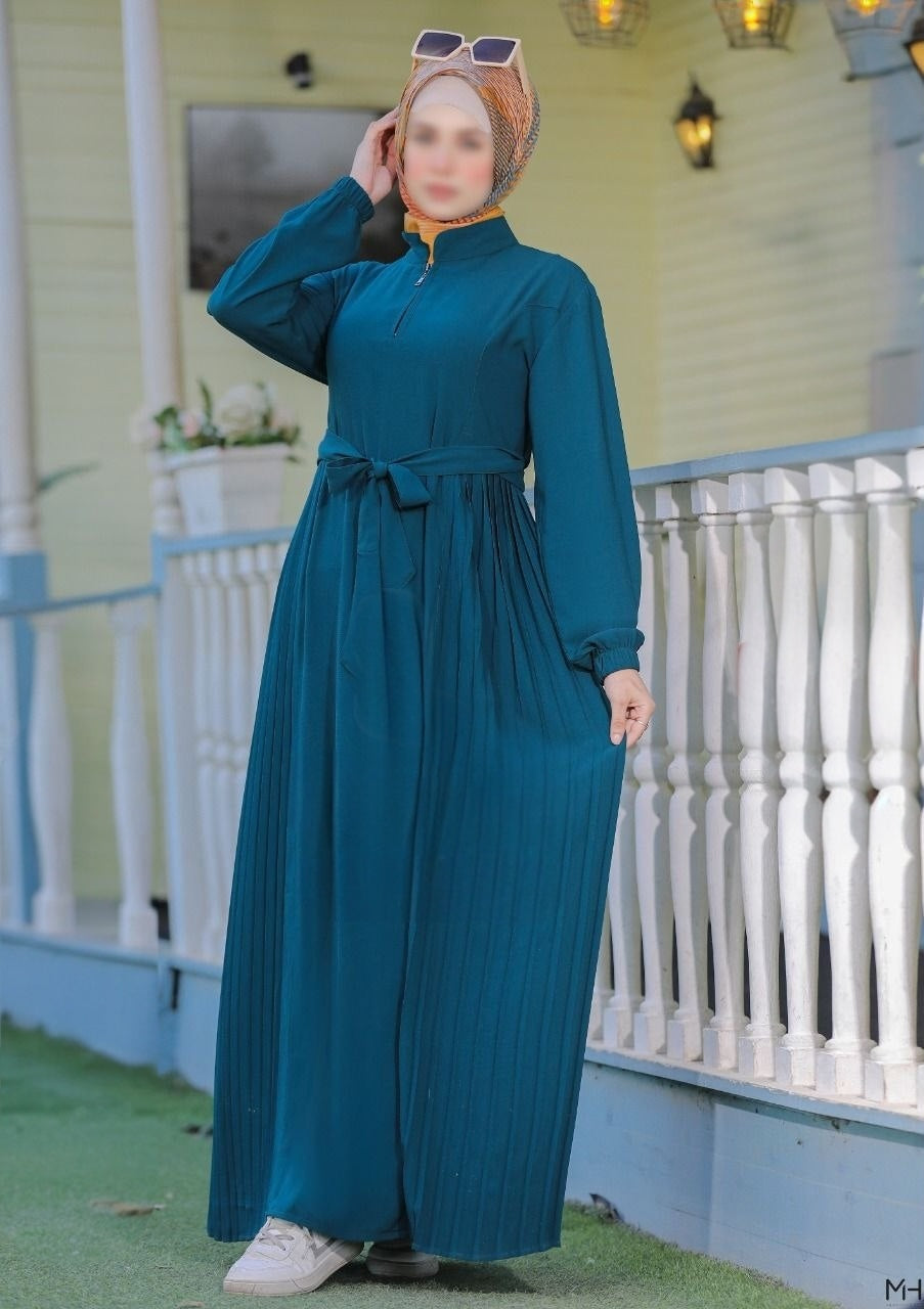 Pleated  Abaya With Belt