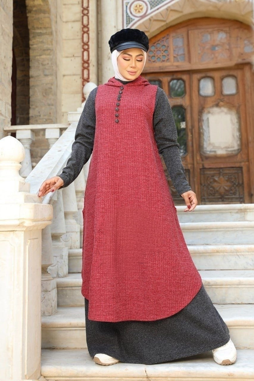 Turkish Rib-knit 2 Pieces Abaya