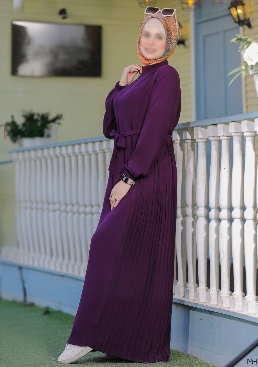 Pleated  Abaya With Belt