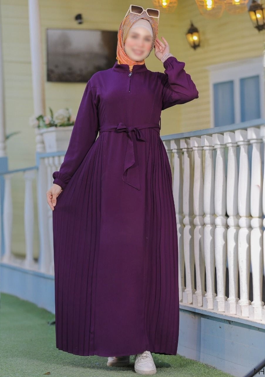 Pleated  Abaya With Belt