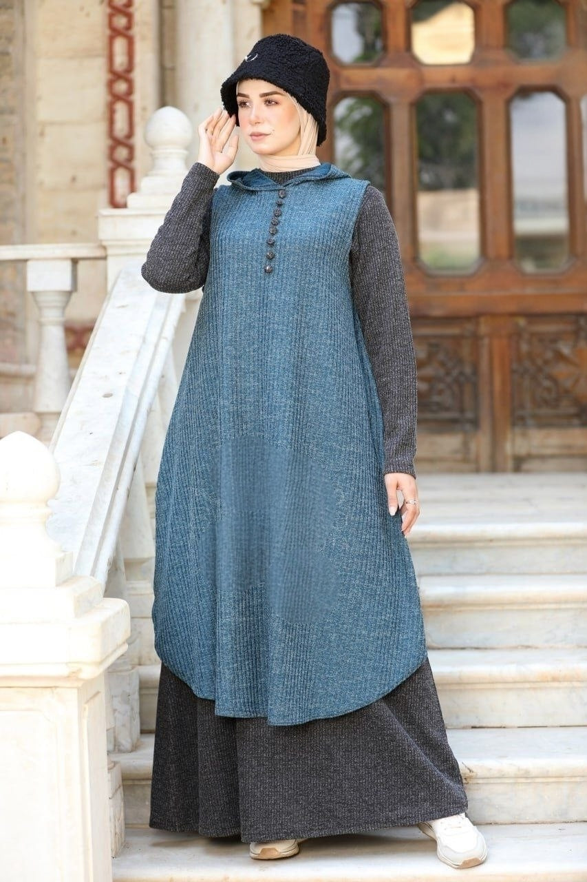 Turkish Rib-knit 2 Pieces Abaya