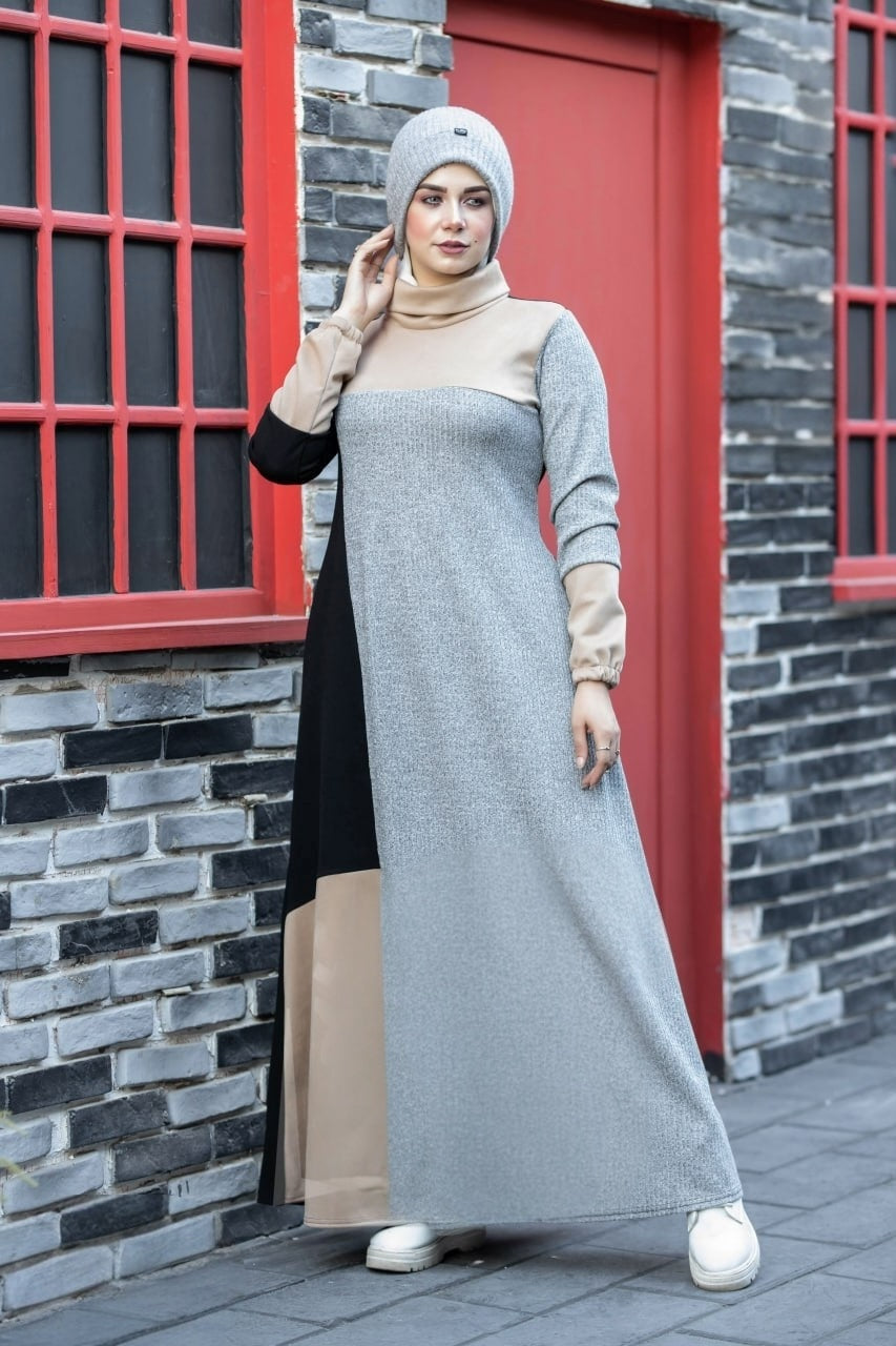 Rib-knit & Suede Abaya