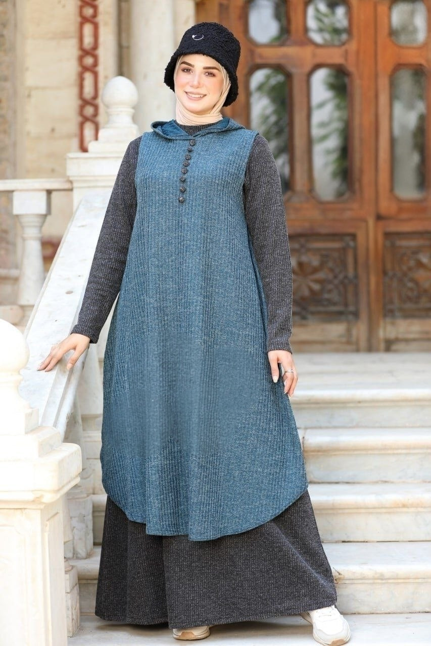 Turkish Rib-knit 2 Pieces Abaya