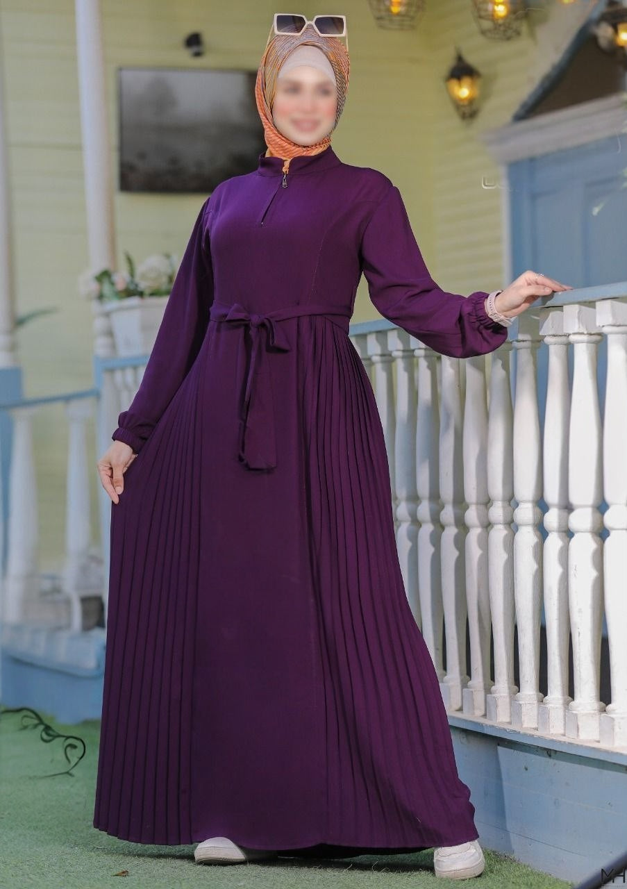 Pleated  Abaya With Belt