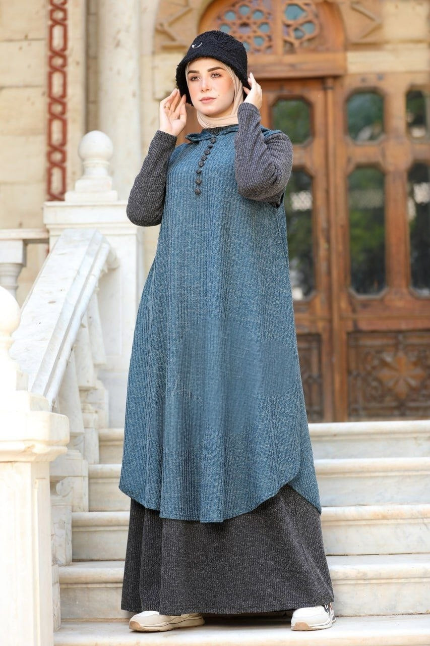 Turkish Rib-knit 2 Pieces Abaya