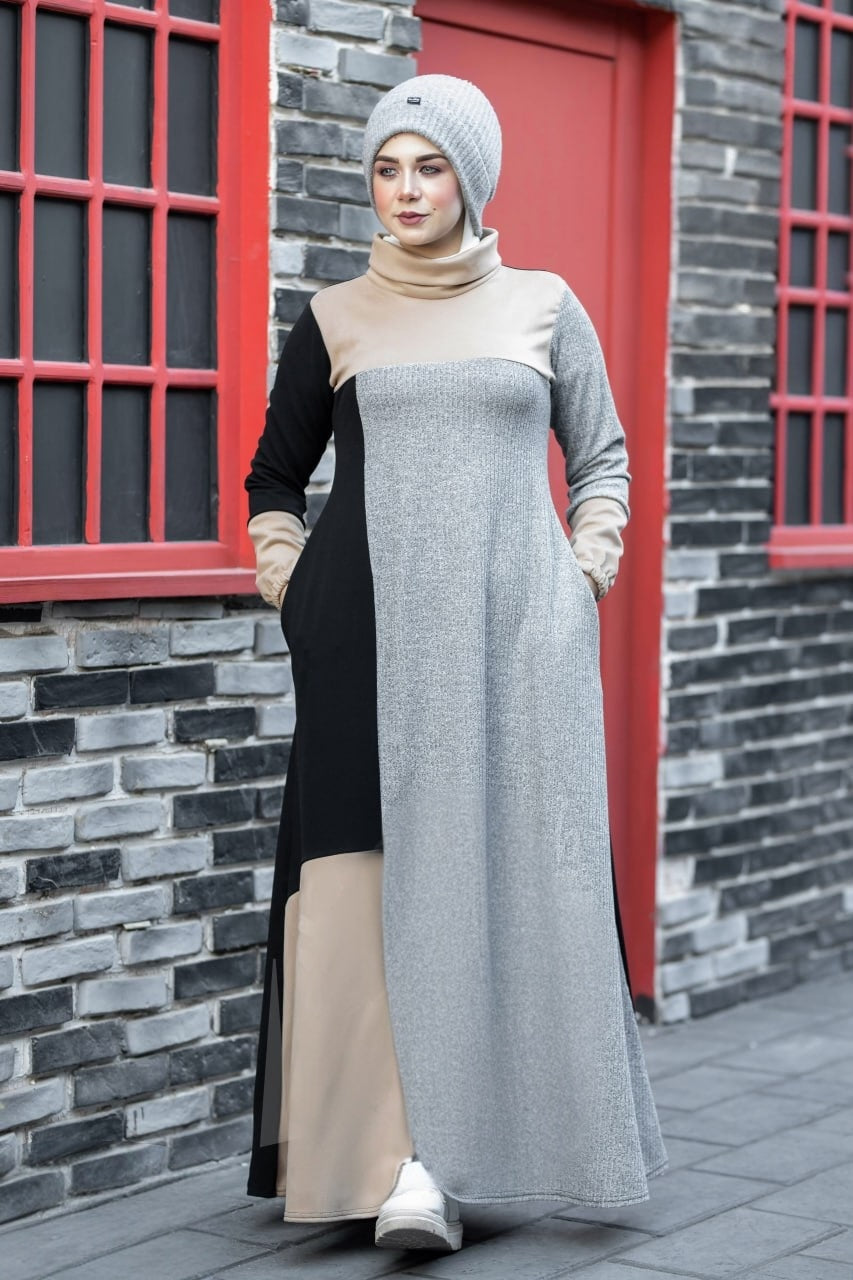 Rib-knit & Suede Abaya