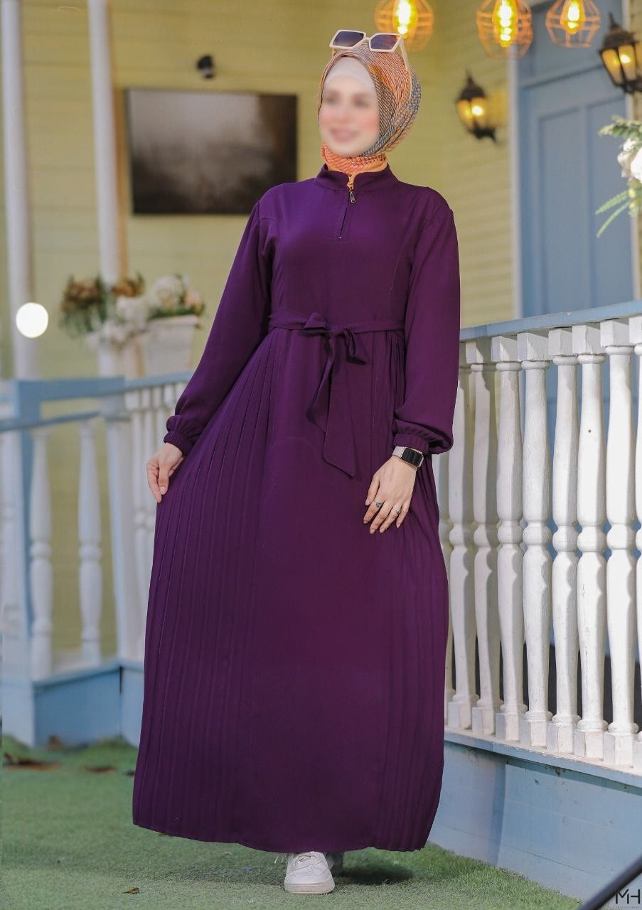 Pleated  Abaya With Belt