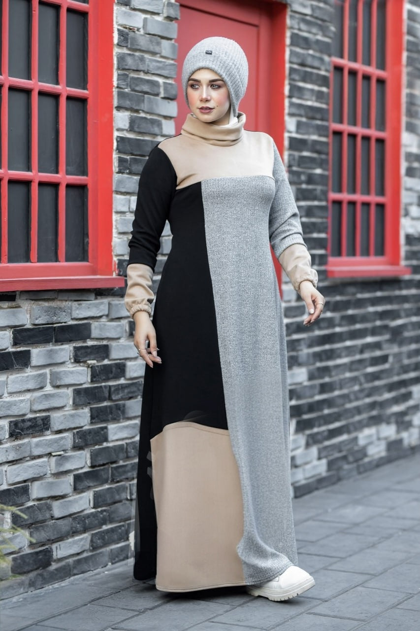 Rib-knit & Suede Abaya