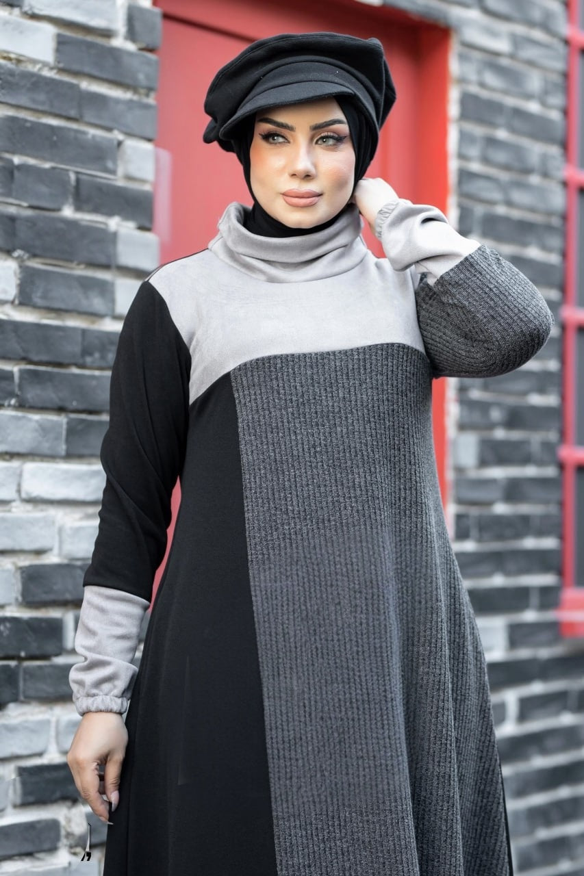 Rib-knit & Suede Abaya