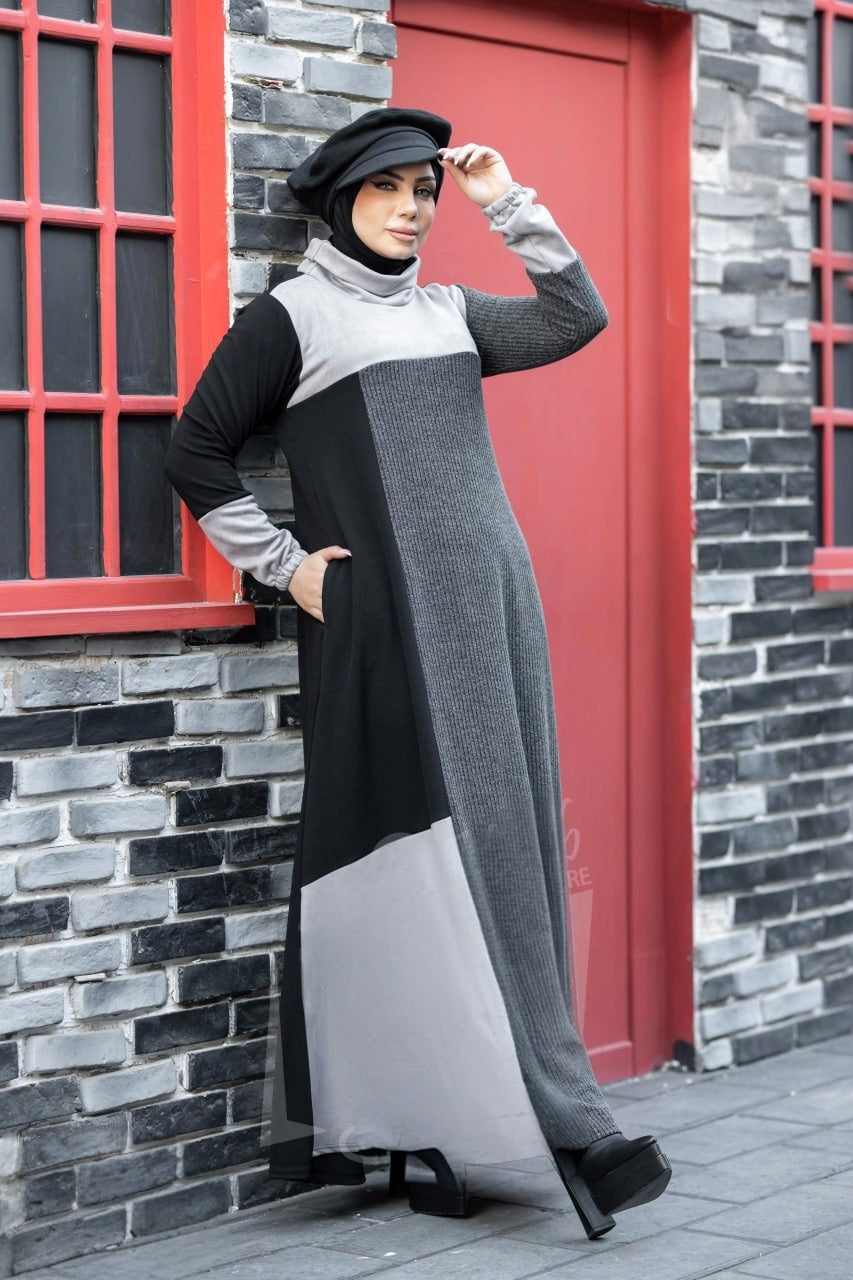 Rib-knit & Suede Abaya