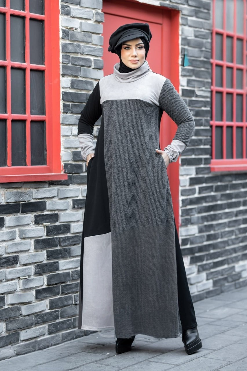 Rib-knit & Suede Abaya