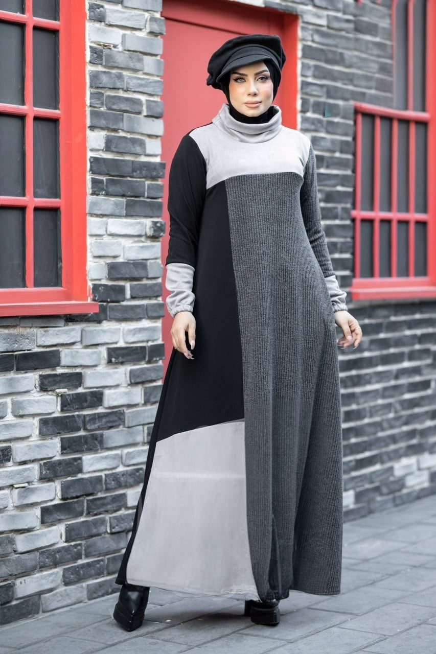 Rib-knit & Suede Abaya