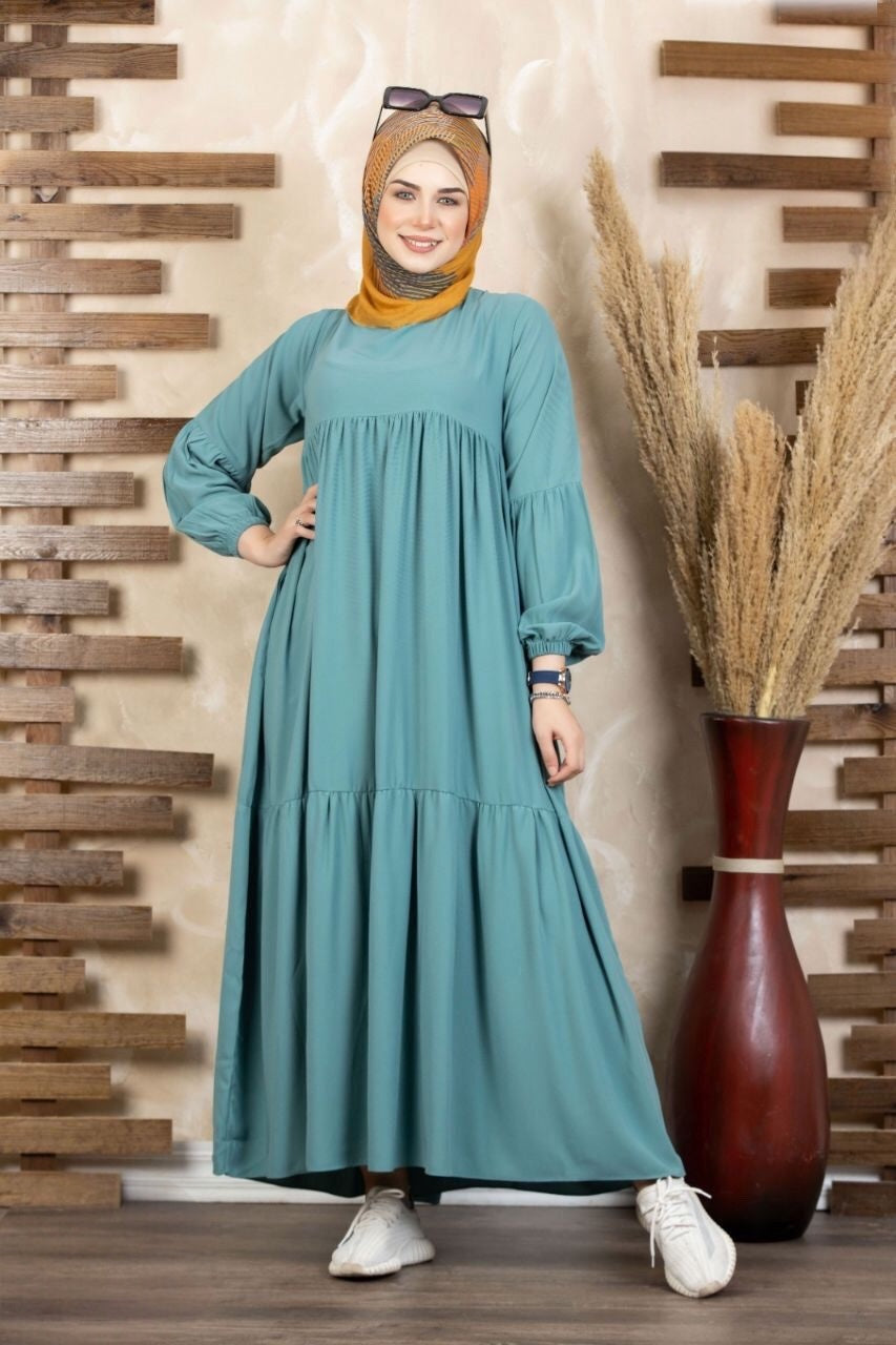 Layered Dress With Pleated Sleeves