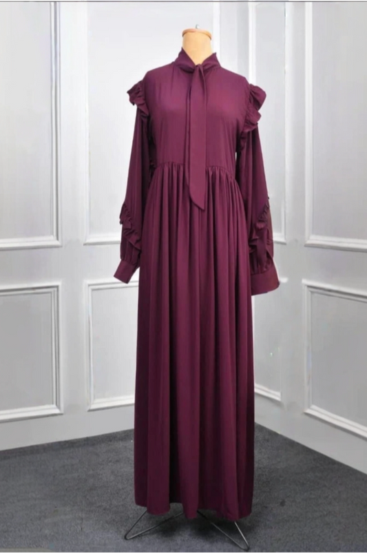 Plain Pleated Ruffles Abaya