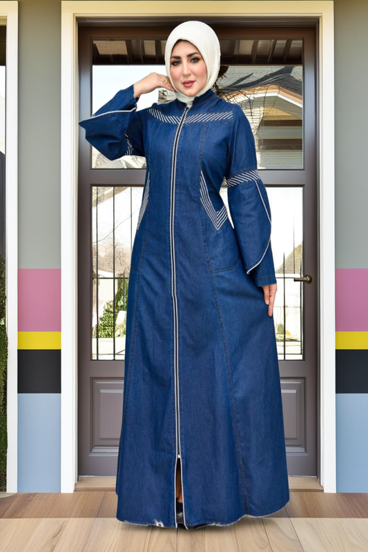 Jeans Abaya With Two Layers Sleeves