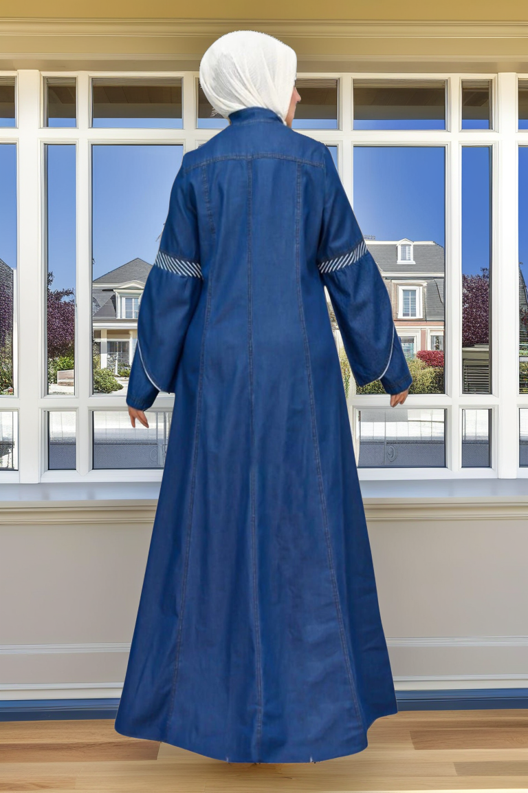 Jeans Abaya With Two Layers Sleeves